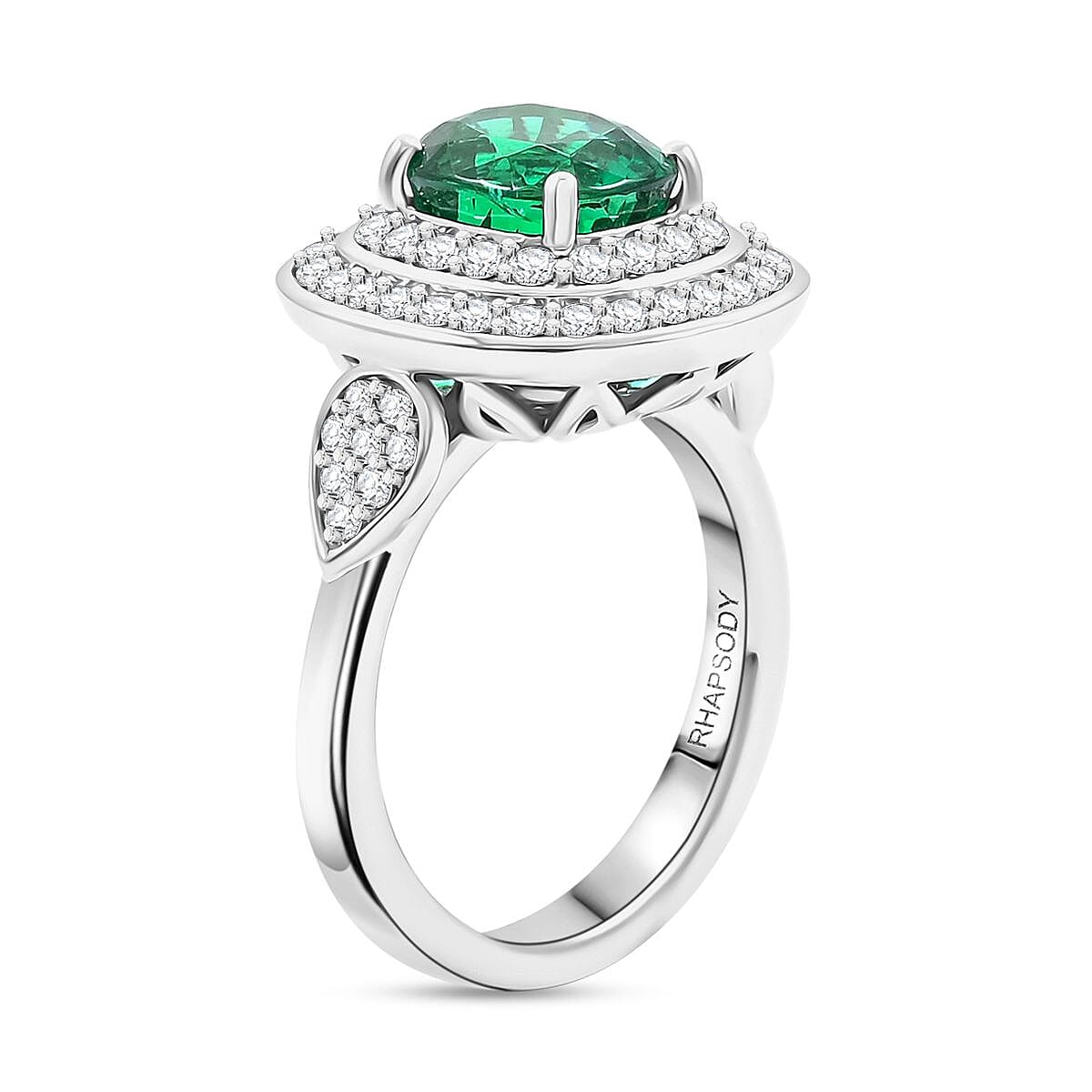 Chairman Collection Certified & Appraised Rhapsody AAAA Kagem Zambian Emerald and E-F VS Diamond 3.45 ctw Ring in 950 Platinum (Size 7.0)  13.42 Grams image number 3