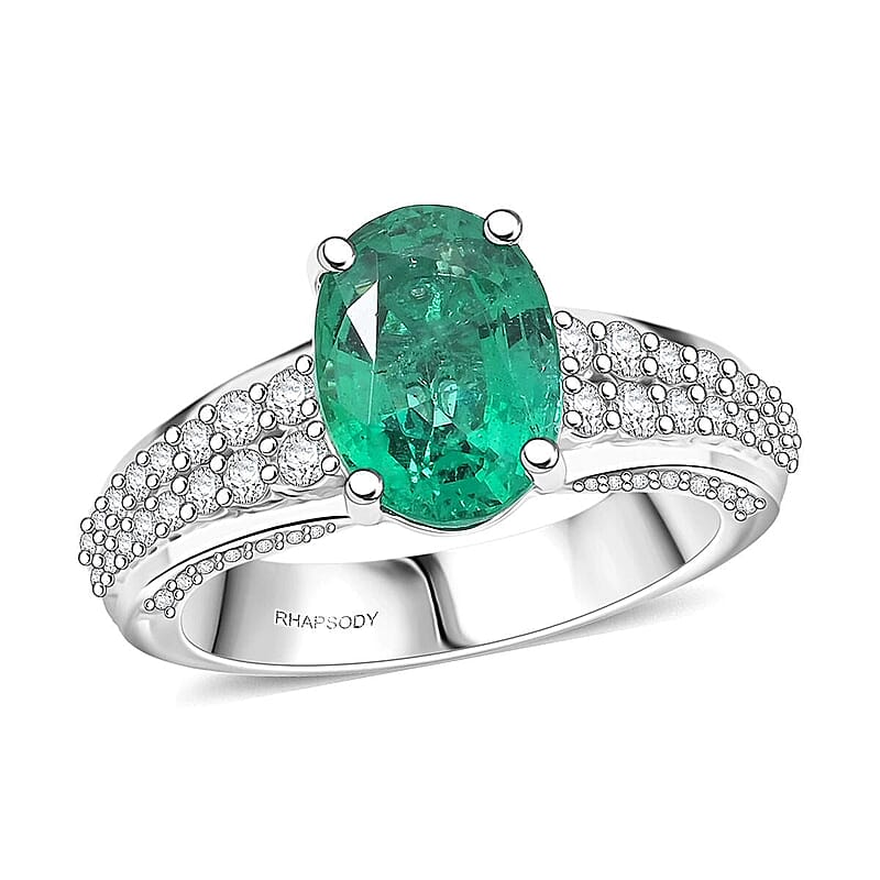 Chairman Collection Certified & Appraised Rhapsody AAAA Kagem Zambian Emerald and E-F VS Diamond 3.35 ctw Ring in 950 Platinum (Size 6.0)  11.33 Grams