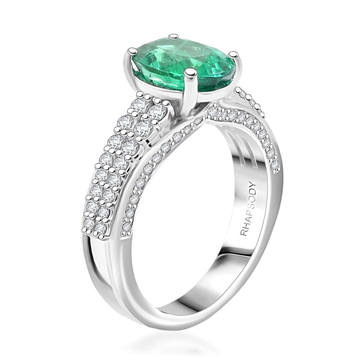 Chairman Collection Certified & Appraised Rhapsody AAAA Brazilian Emerald and E-F VS Diamond 3.35 ctw Ring in 950 Platinum (Size 7.0)  11.33 Grams image number 3