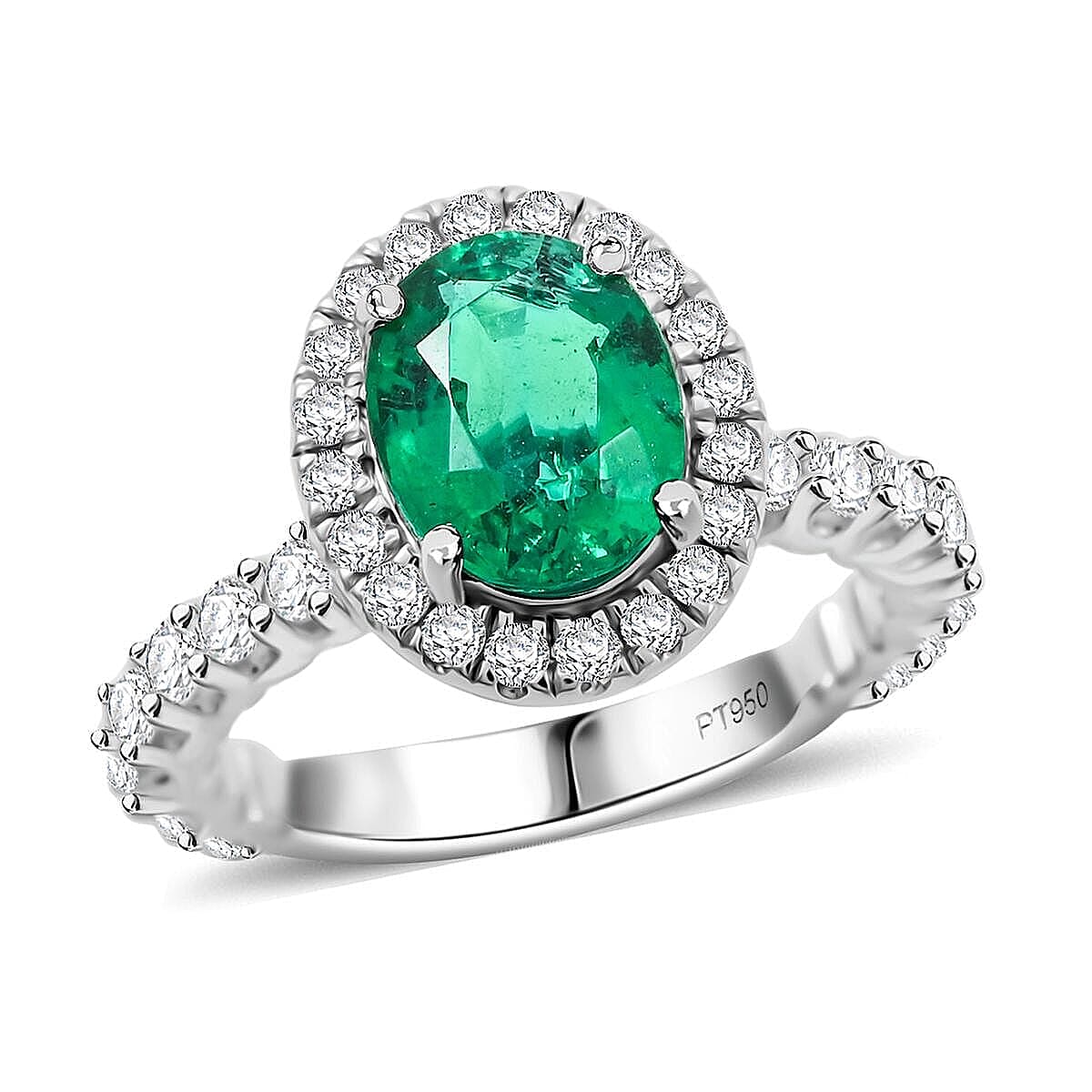 Chairman Collection Certified & Appraised Rhapsody AAAA Brazilian Emerald and E-F VS Diamond 3.00 ctw Ring in 950 Platinum (Size 10.0)  8.26 Grams