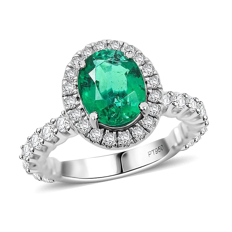 Chairman Collection Certified & Appraised Rhapsody AAAA Brazilian Emerald and E-F VS Diamond 3.00 ctw Ring in 950 Platinum (Size 10.0)  8.26 Grams