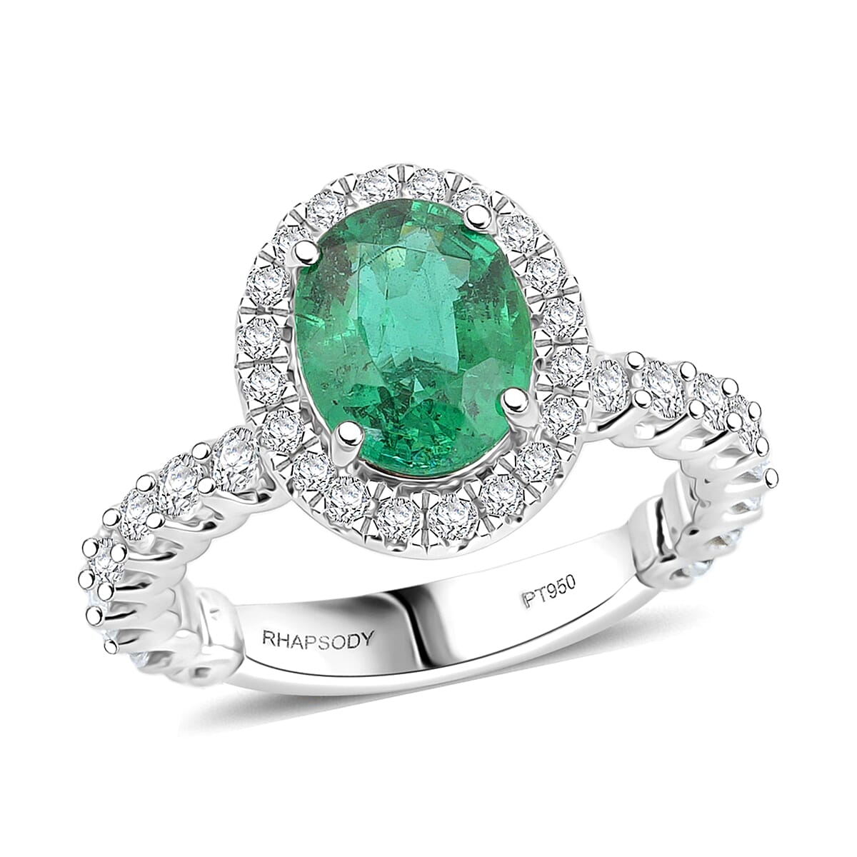 Chairman Collection Certified & Appraised Rhapsody AAAA Brazilian Emerald and E-F VS Diamond 3.00 ctw Ring in 950 Platinum (Size 6.5)  8.26 Grams image number 0