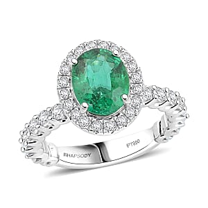 Chairman Collection Certified & Appraised Rhapsody AAAA Brazilian Emerald and E-F VS Diamond 3.00 ctw Ring in 950 Platinum (Size 6.5)  8.26 Grams