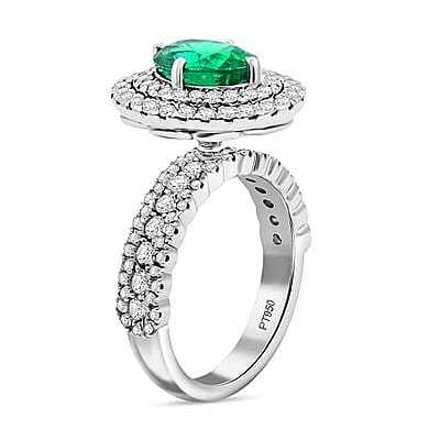Chairman Collection Certified & Appraised Rhapsody AAAA Brazilian Emerald and E-F VS Diamond 3.35 ctw Ring in 950 Platinum 12.50 Grams