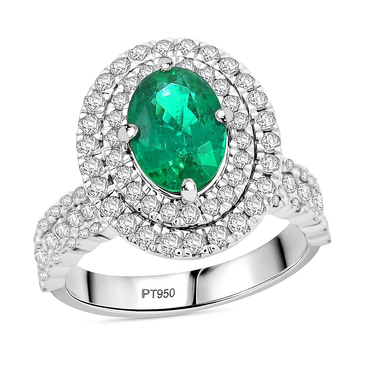 Chairman Collection Certified & Appraised Rhapsody AAAA Brazilian Emerald and E-F VS Diamond 3.35 ctw Ring in 950 Platinum (Size 6.5) 12.50 Grams image number 0