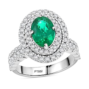 Chairman Collection Certified & Appraised Rhapsody AAAA Brazilian Emerald and E-F VS Diamond 3.35 ctw Ring in 950 Platinum (Size 6.5) 12.50 Grams