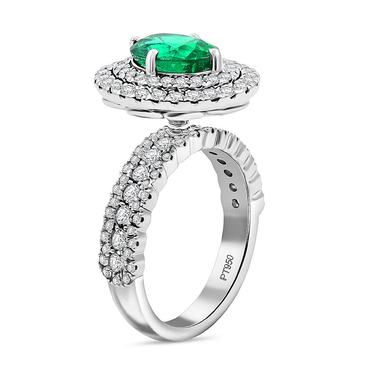Chairman Collection Certified & Appraised Rhapsody AAAA Brazilian Emerald and E-F VS Diamond 3.35 ctw Ring in 950 Platinum (Size 6.5) 12.50 Grams image number 3