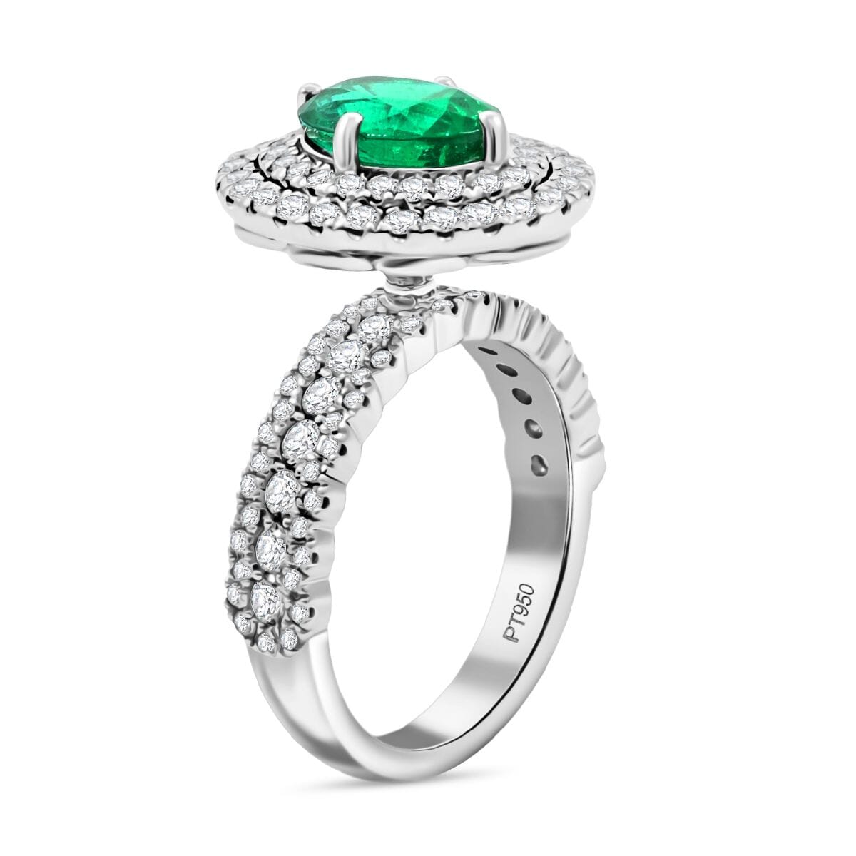 Chairman Collection Certified & Appraised Rhapsody AAAA Brazilian Emerald and E-F VS Diamond 3.35 ctw Ring in 950 Platinum (Size 7.0)  12.50 Grams image number 3