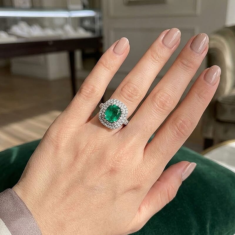 Chairman Vault Collection Certified & Appraised Rhapsody AAAA Kagem Zambian Emerald and E-F VS Diamond 3.40 ctw Ring in 950 Platinum (Size 7.0)  11.36 Grams