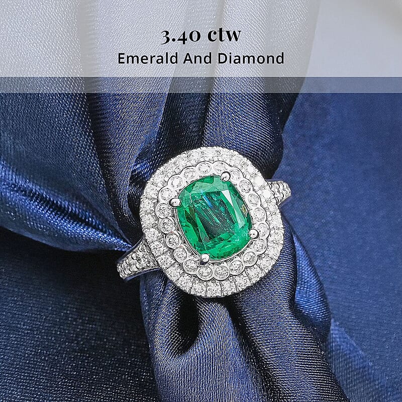 Chairman Vault Collection Certified & Appraised Rhapsody AAAA Kagem Zambian Emerald and E-F VS Diamond 3.40 ctw Ring in 950 Platinum (Size 7.0)  11.36 Grams