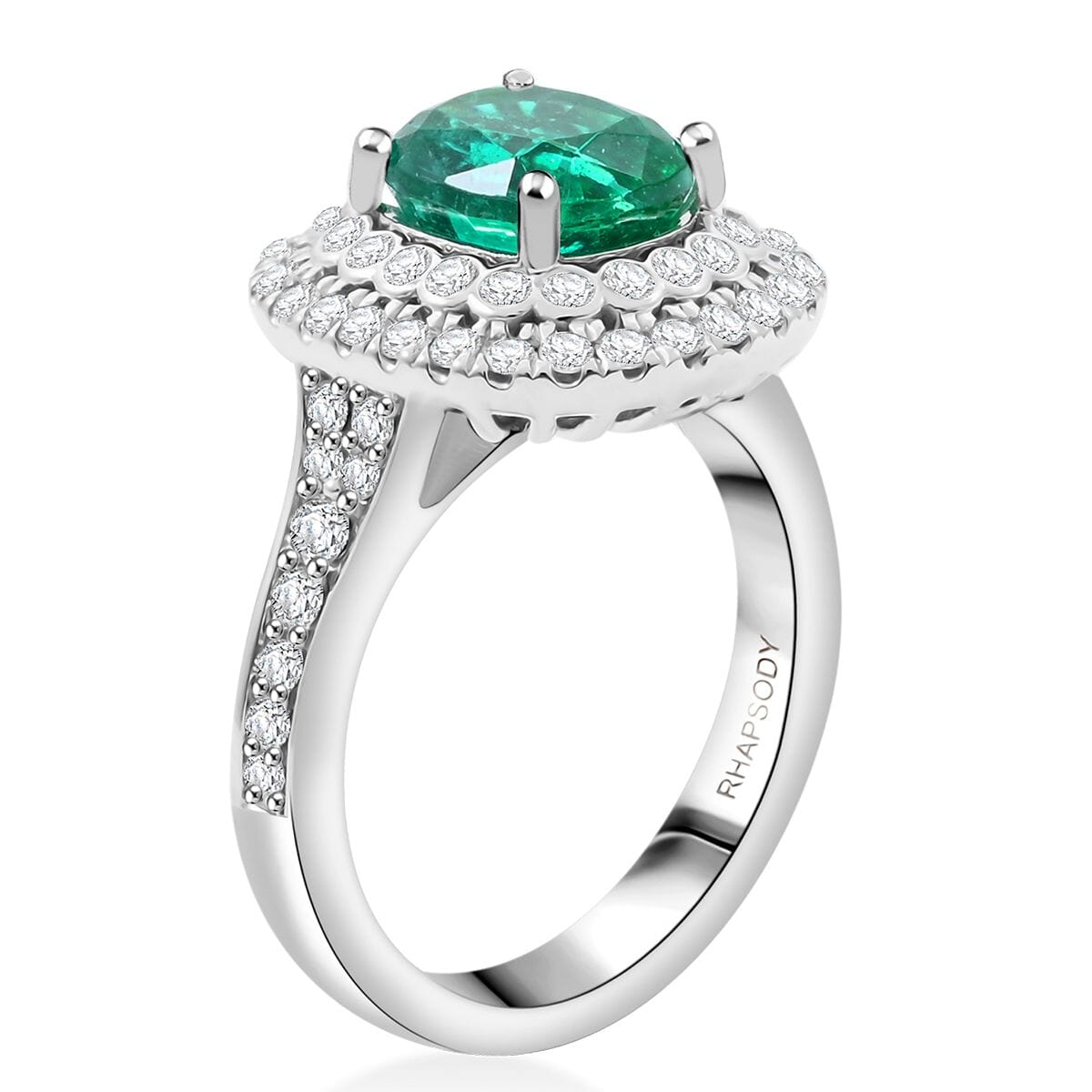 Chairman Collection Certified & Appraised Rhapsody AAAA Brazilian Emerald and E-F VS Diamond 3.40 ctw Ring in 950 Platinum (Size 7.0)  11.36 Grams image number 3