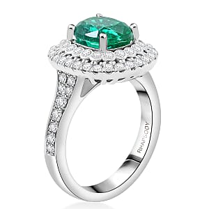 Chairman Vault Collection Certified & Appraised Rhapsody AAAA Kagem Zambian Emerald and E-F VS Diamond 3.40 ctw Ring in 950 Platinum (Size 7.0)  11.36 Grams