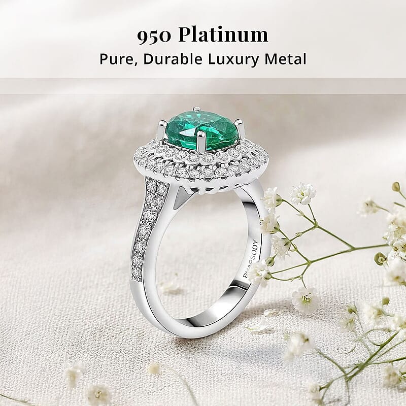 Chairman Vault Collection Certified & Appraised Rhapsody AAAA Kagem Zambian Emerald and E-F VS Diamond 3.40 ctw Ring in 950 Platinum (Size 7.0)  11.36 Grams