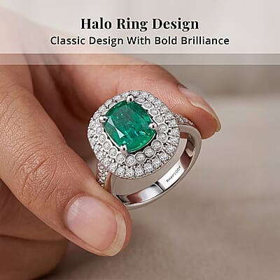 Chairman Vault Collection Certified & Appraised Rhapsody AAAA Kagem Zambian Emerald and E-F VS Diamond 3.40 ctw Ring in 950 Platinum (Size 7.0)  11.36 Grams