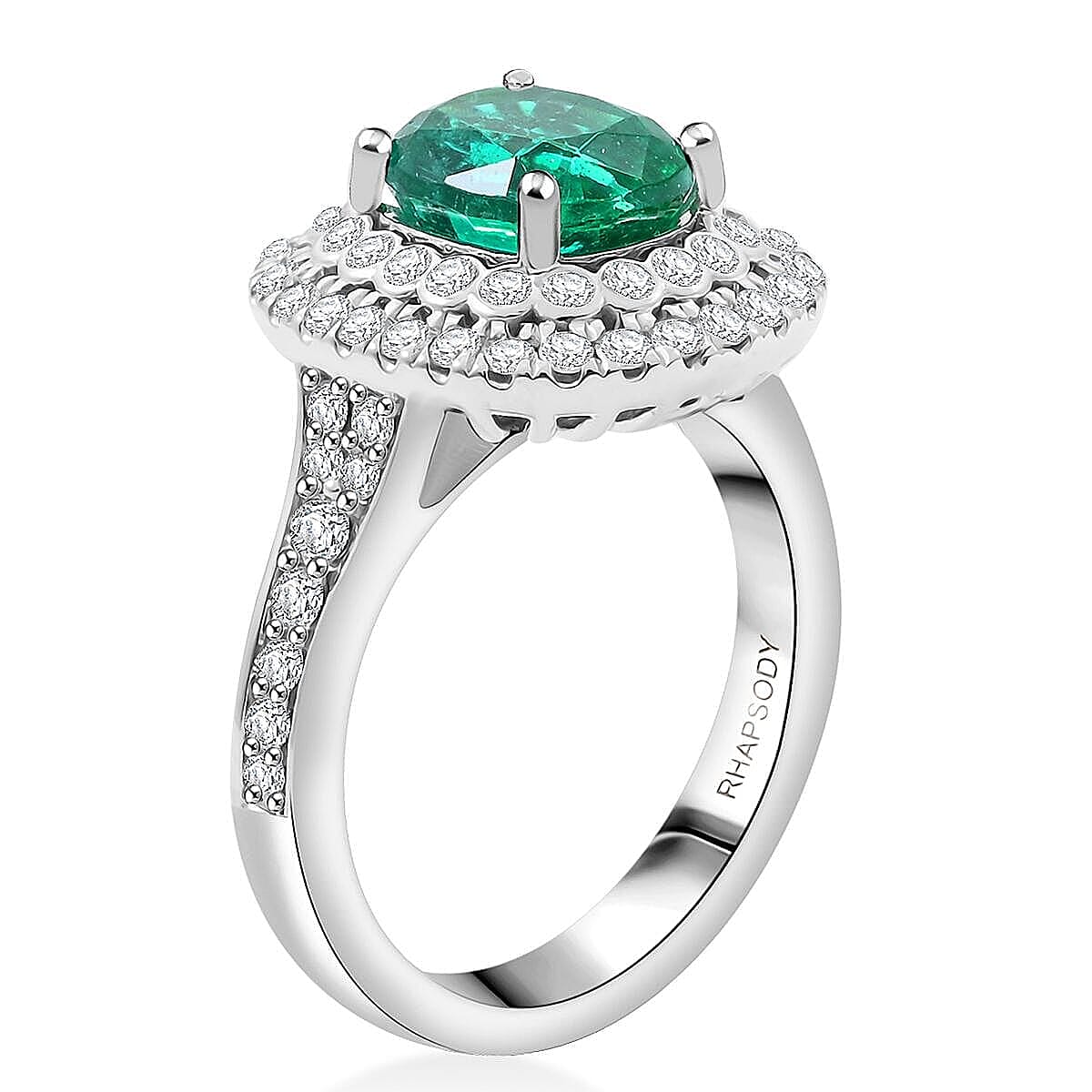 Certified & Appraised Rhapsody 950 Platinum AAAA Brazilian Emerald, Diamond (E-F, VS) Ring (Size 7.5) (11.36 g) 3.40 ctw image number 3