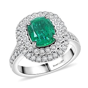 Chairman Collection Certified & Appraised Rhapsody AAAA Kagem Zambian Emerald and E-F VS Diamond 3.40 ctw Ring in 950 Platinum (Size 8.0)  11.36 Grams