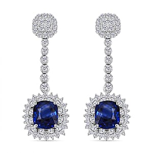 Chairman Collection Certified & Appraised Rhapsody AAAA Ceylon Blue Sapphire and E-F VS Diamond 8.55 ctw Earrings in 950 Platinum 11.30 Grams