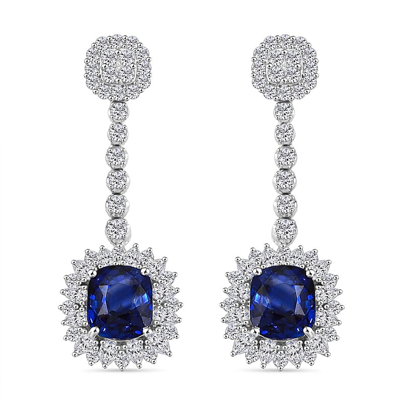 Chairman Vault Collection Certified & Appraised Rhapsody AAAA Ceylon Blue Sapphire and E-F VS Diamond 8.55 ctw Earrings in 950 Platinum 11.30 Grams