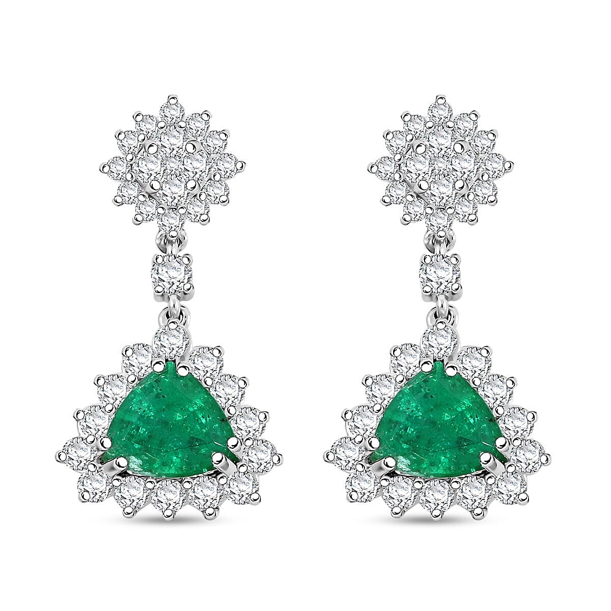 Chairman Collection Certified & Appraised Rhapsody AAAA Kagem Zambian Emerald and E-F VS Diamond 4.05 ctw Earrings in 950 Platinum 9.93 Grams image number 0