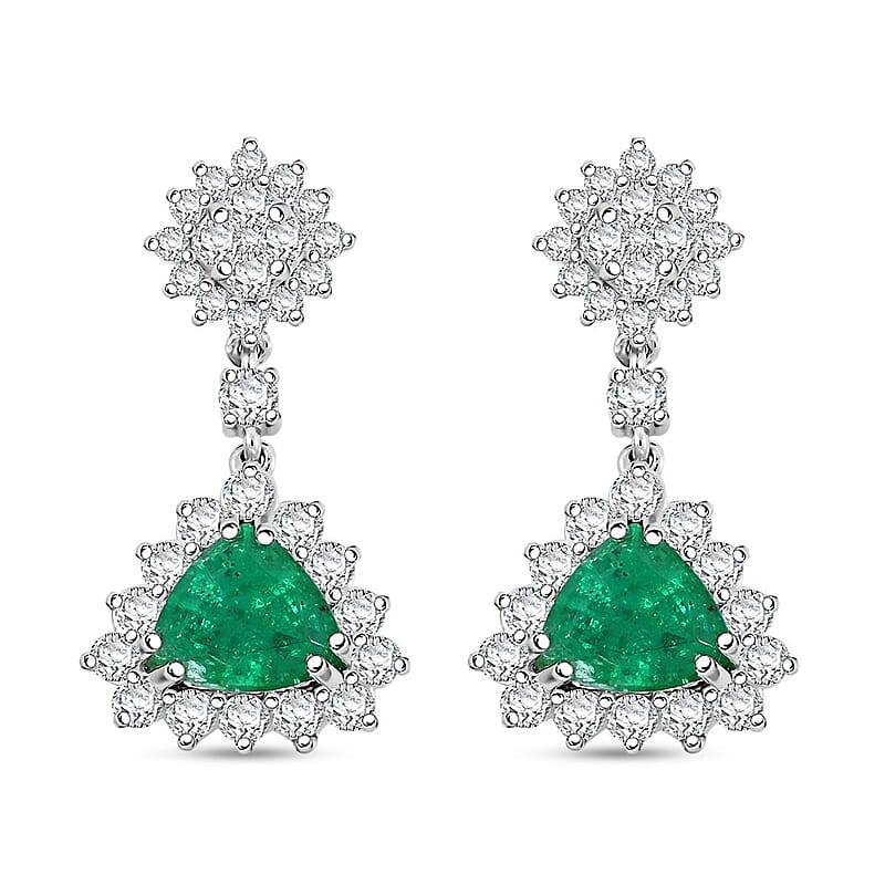 Chairman Vault Collection Certified & Appraised Rhapsody AAAA Kagem Zambian Emerald and E-F VS Diamond 4.05 ctw Earrings in 950 Platinum 9.93 Grams