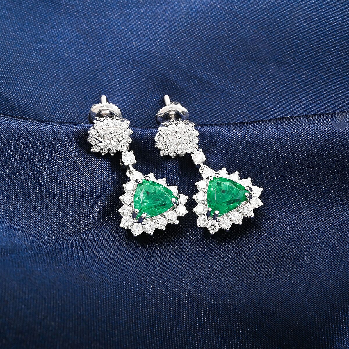 Chairman Collection Certified & Appraised Rhapsody AAAA Kagem Zambian Emerald and E-F VS Diamond 4.05 ctw Earrings in 950 Platinum 9.93 Grams image number 1