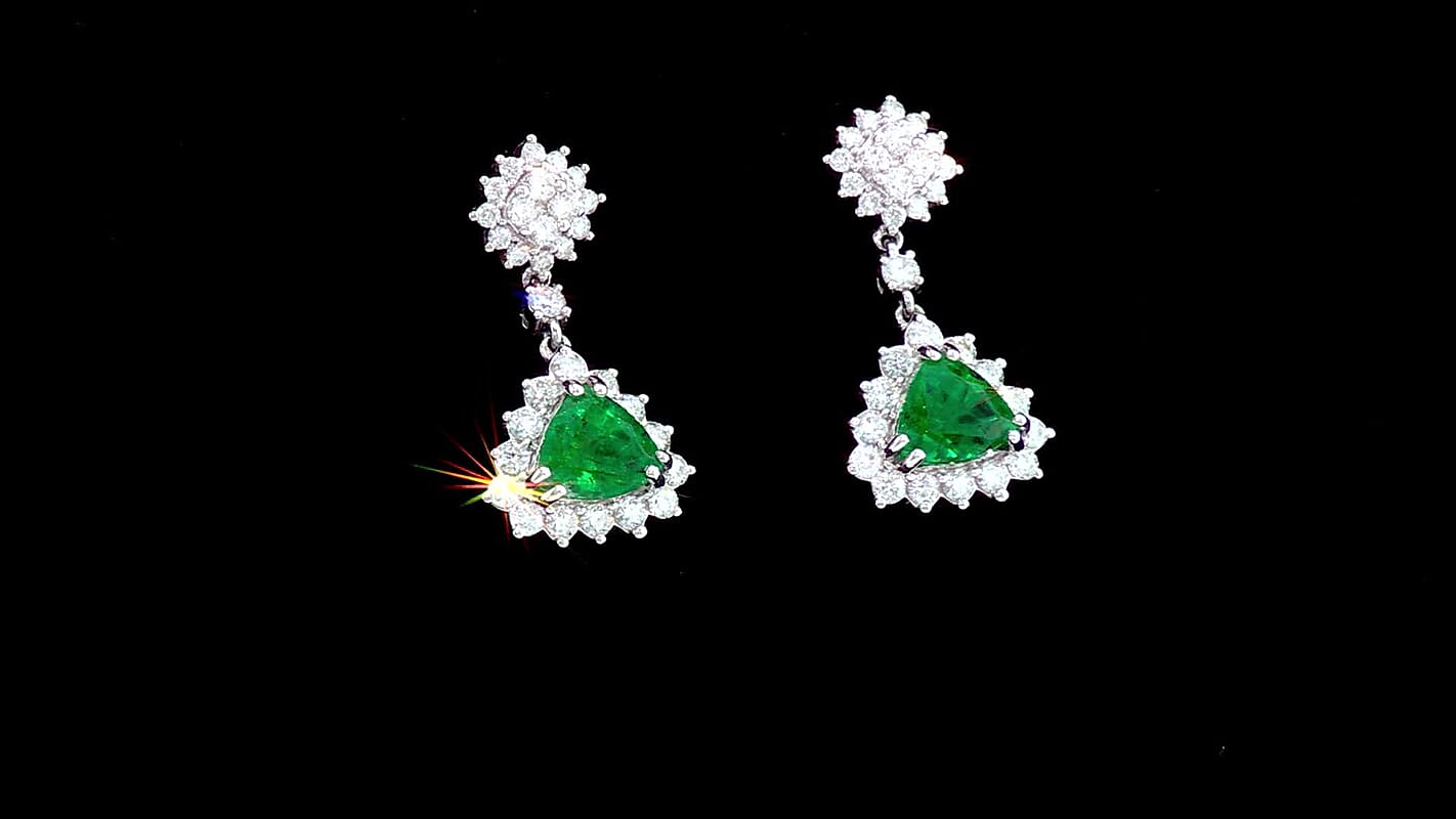 Chairman Vault Collection Certified & Appraised Rhapsody AAAA Kagem Zambian Emerald and E-F VS Diamond 4.05 ctw Earrings in 950 Platinum 9.93 Grams