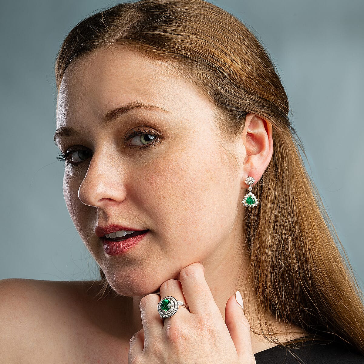 Chairman Collection Certified & Appraised Rhapsody AAAA Kagem Zambian Emerald and E-F VS Diamond 4.05 ctw Earrings in 950 Platinum 9.93 Grams image number 2