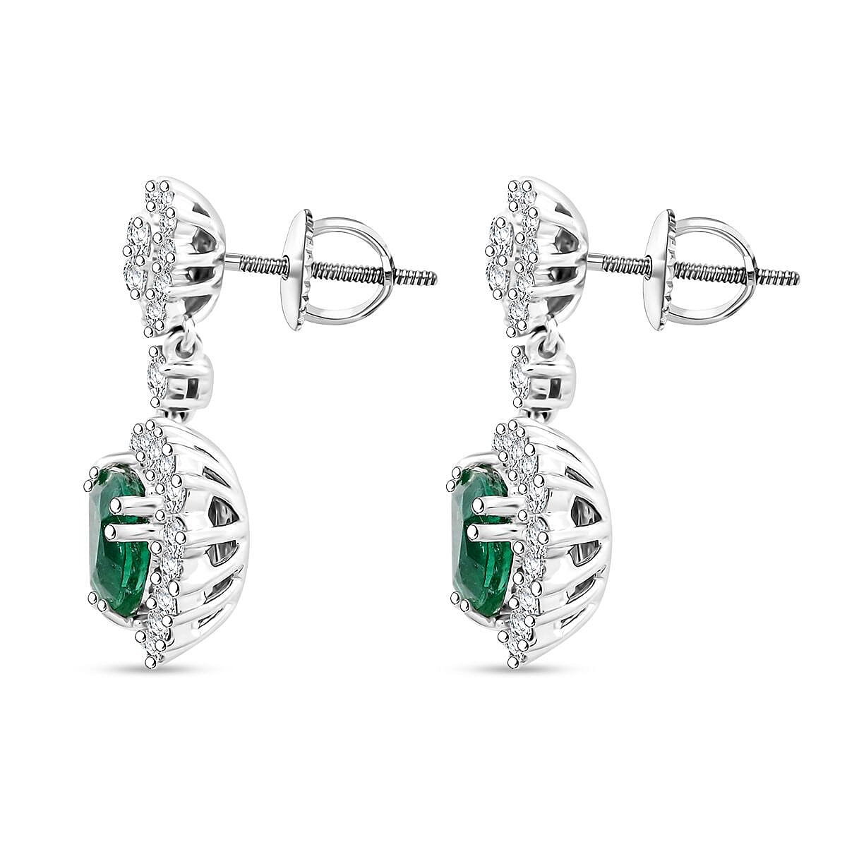 Chairman Collection Certified & Appraised Rhapsody AAAA Kagem Zambian Emerald and E-F VS Diamond 4.05 ctw Earrings in 950 Platinum 9.93 Grams image number 3