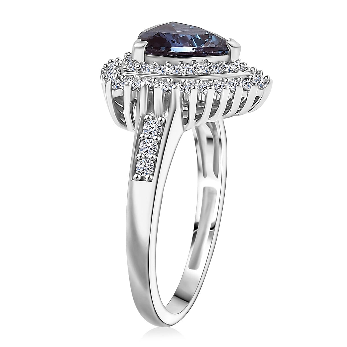 Luxuriant Lab Grown Alexandrite and White Zircon 3.25 ctw Ring in Rhodium Over Sterling Silver (Size 10.0) image number 3