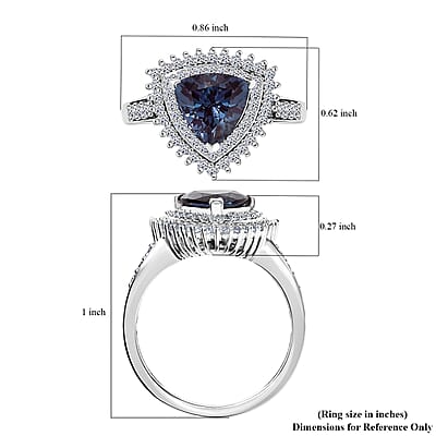 Luxuriant Lab Grown Alexandrite, White Zircon Ring in Rhodium Over Sterling Silver 3.25 ctw (Size 10.0)
