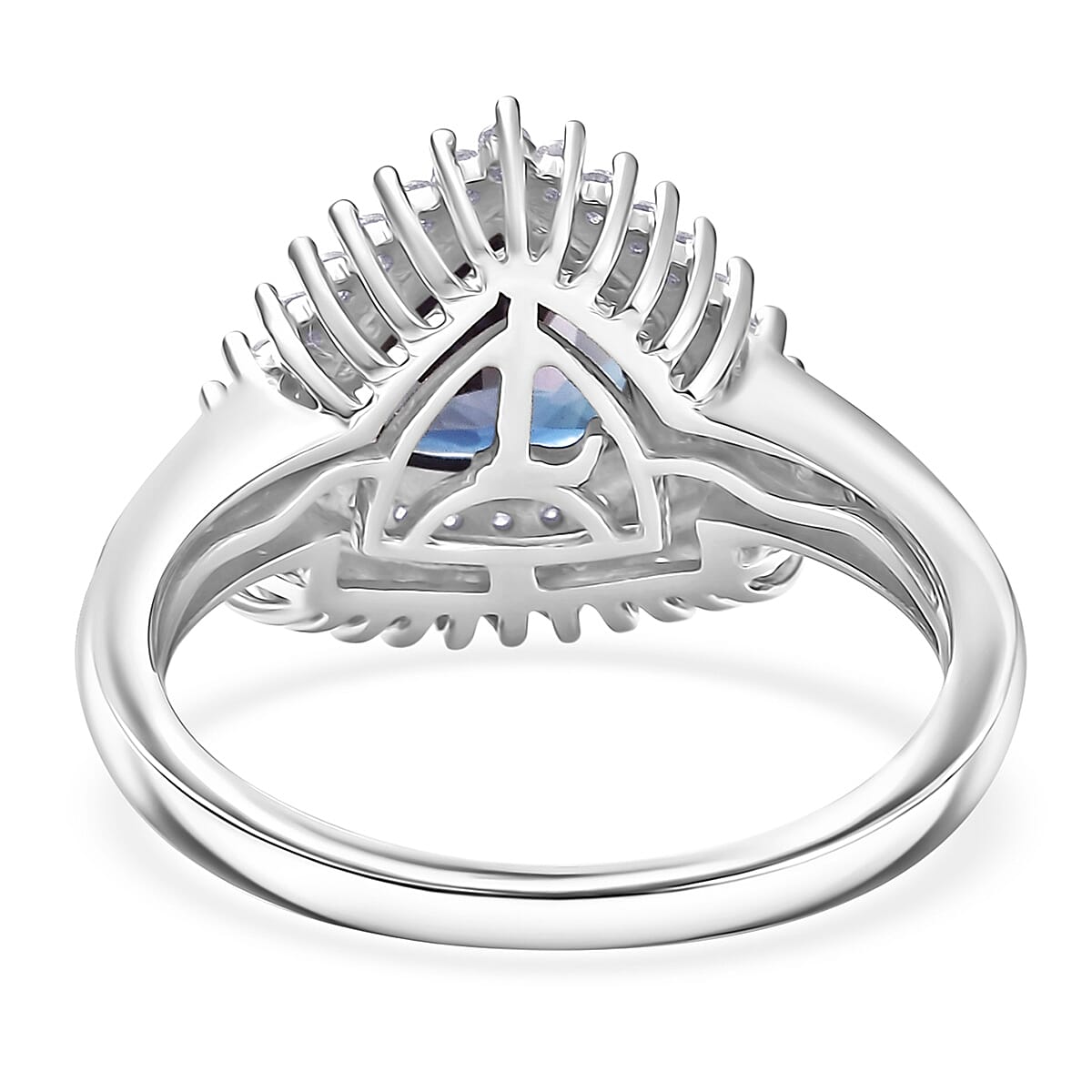 Luxuriant Premium Lab Grown Alexandrite and White Zircon 3.25 ctw Radiant Eclipse Ring in Rhodium Over Sterling Silver (Size 7.0) image number 4