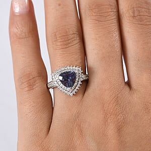 Luxuriant Lab Grown Alexandrite, White Zircon Ring in Rhodium Over Sterling Silver 3.25 ctw (Size 9.0)