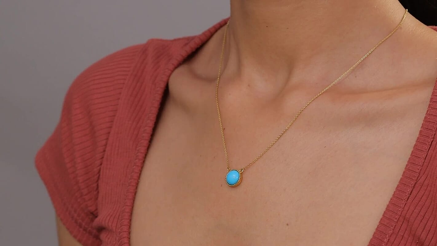 D'Joy Sleeping Beauty Turquoise 2.40 ctw Fancy Necklace in 18K Vermeil Yellow Gold Over Sterling Silver 20 Inches