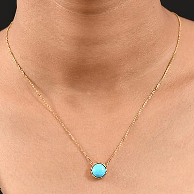 D'Joy Sleeping Beauty Turquoise 2.40 ctw Fancy Necklace in 18K Vermeil Yellow Gold Over Sterling Silver 20 Inches 