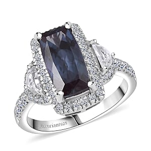 Luxuriant Premium Lab Grown Alexandrite and White Zircon 4.80 ctw Midnight Crown Ring in Rhodium Over Sterling Silver (Size 10.0)