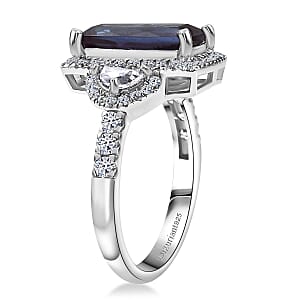 Luxuriant Premium Lab Grown Alexandrite and White Zircon 4.80 ctw Midnight Crown Ring in Rhodium Over Sterling Silver (Size 10.0)