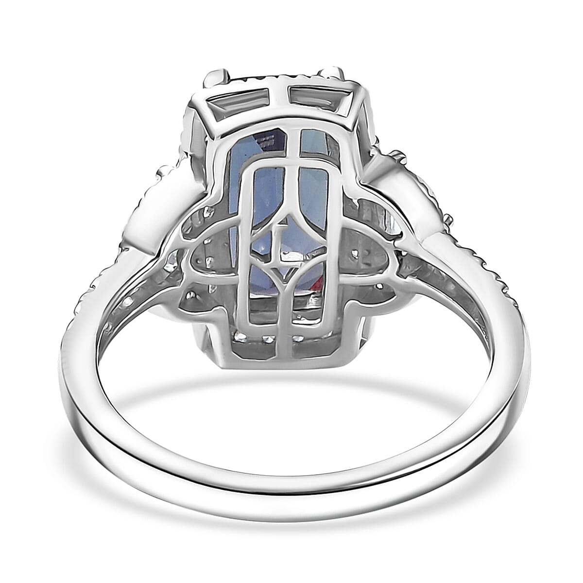 Luxuriant Premium Lab Grown Alexandrite and White Zircon 4.80 ctw Midnight Crown Ring in Rhodium Over Sterling Silver (Size 10.0) image number 4