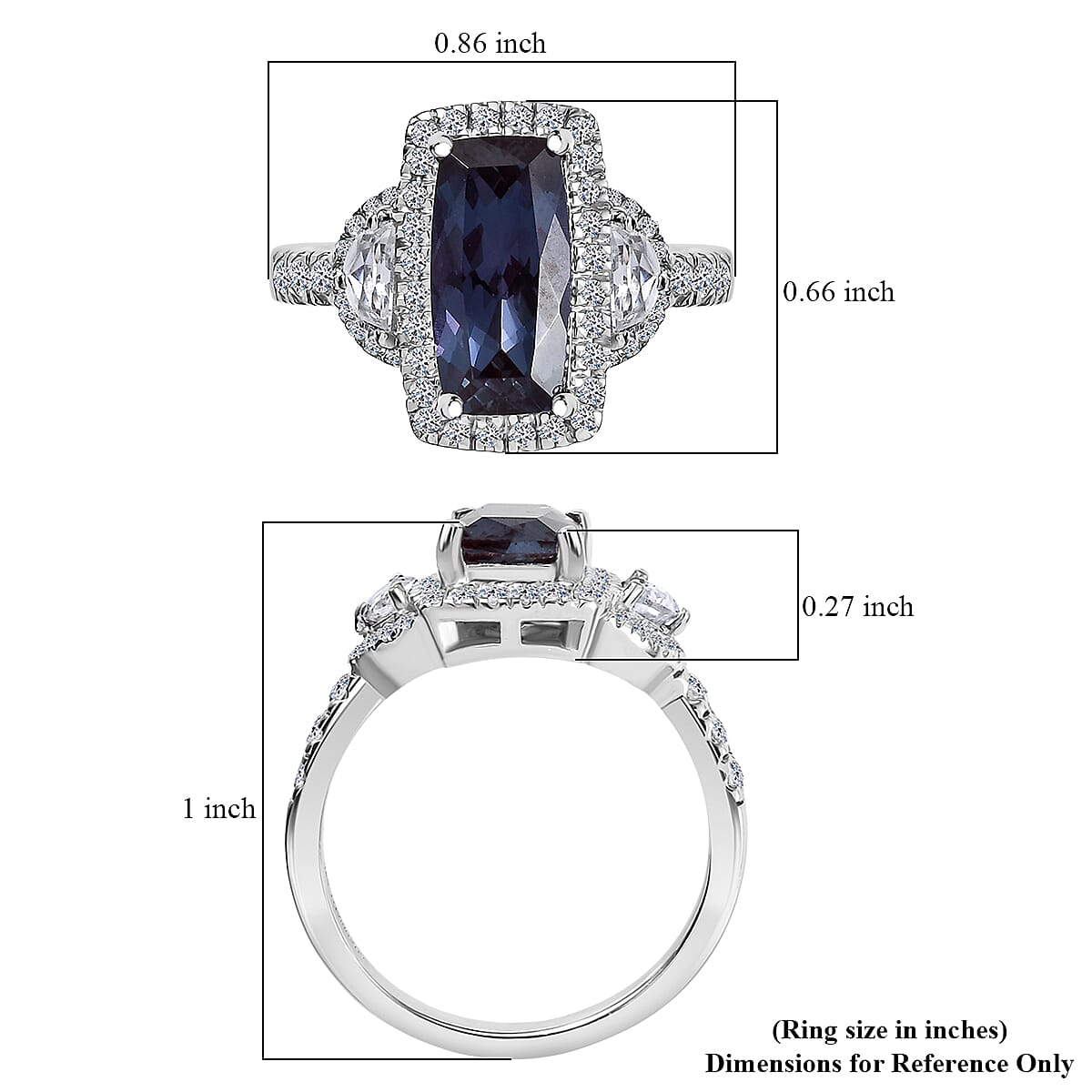 Luxuriant Premium Lab Grown Alexandrite and White Zircon 4.80 ctw Midnight Crown Ring in Rhodium Over Sterling Silver (Size 10.0) image number 5