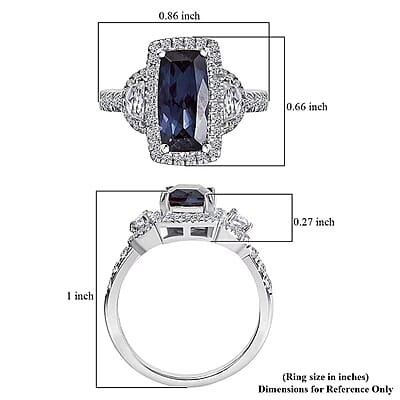 Luxuriant Premium Lab Grown Alexandrite and White Zircon 4.80 ctw Midnight Crown Ring in Rhodium Over Sterling Silver (Size 7.0)