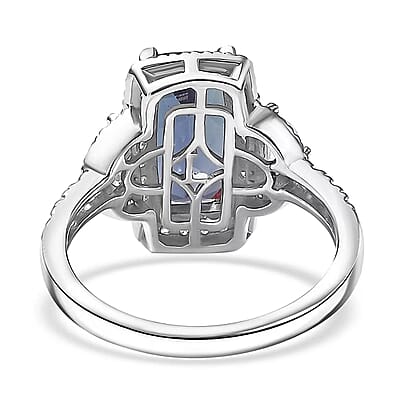 Luxuriant Premium Lab Grown Alexandrite and White Zircon 4.80 ctw Midnight Crown Ring in Rhodium Over Sterling Silver (Size 7.0)