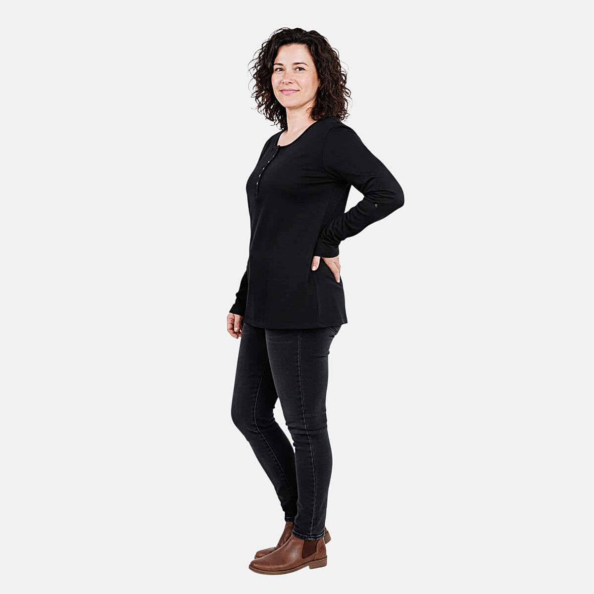 Tamsy Onyx Rhinestone Button Top - S image number 2