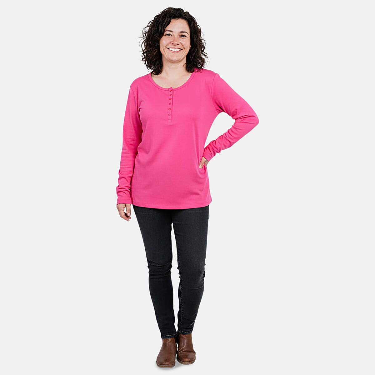 Tamsy Pink Topaz Button Top - M