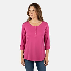 Tamsy Pink Topaz Rhinestone Button Top - XL