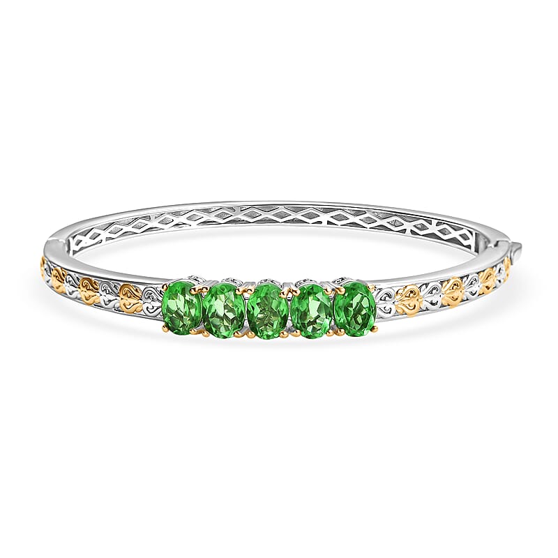 EverTrue Chartreuse Quartz (Triplet) 7.25 ctw Bangle Bracelet in 18K YG Plated and Platinum Bond (7.25 In)