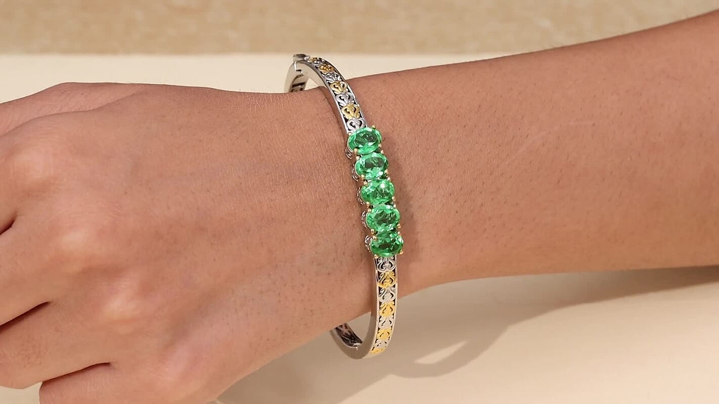 EverTrue Chartreuse Quartz (Triplet) 7.25 ctw Bangle Bracelet in 18K YG Plated and Platinum Bond (7.25 In)
