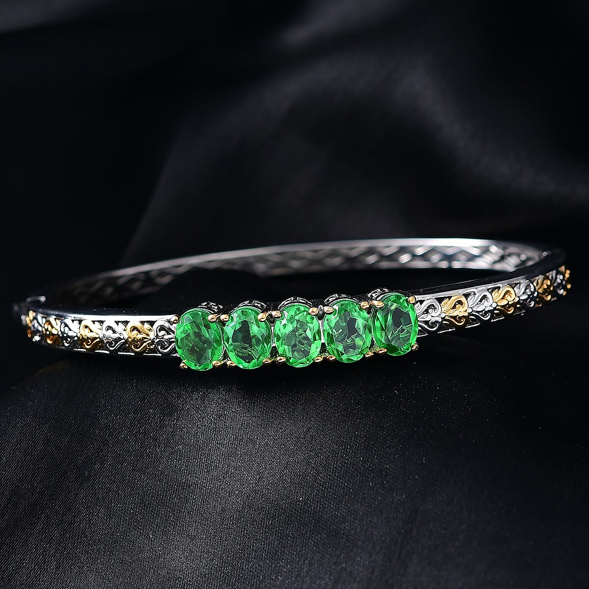 EverTrue Chartreuse Quartz (Triplet) 7.25 ctw Bangle Bracelet in 18K YG Plated and Platinum Bond (7.25 In) image number 1