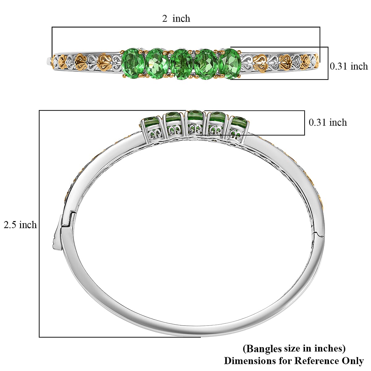 EverTrue Chartreuse Quartz (Triplet) 7.25 ctw Bangle Bracelet in 18K YG Plated and Platinum Bond (7.25 In) image number 5