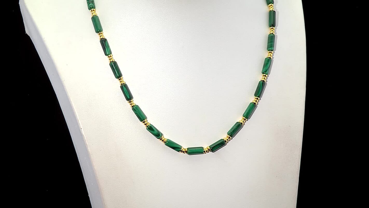 African Malachite Necklace in Goldtone 90.00 ctw (18-20 Inches)