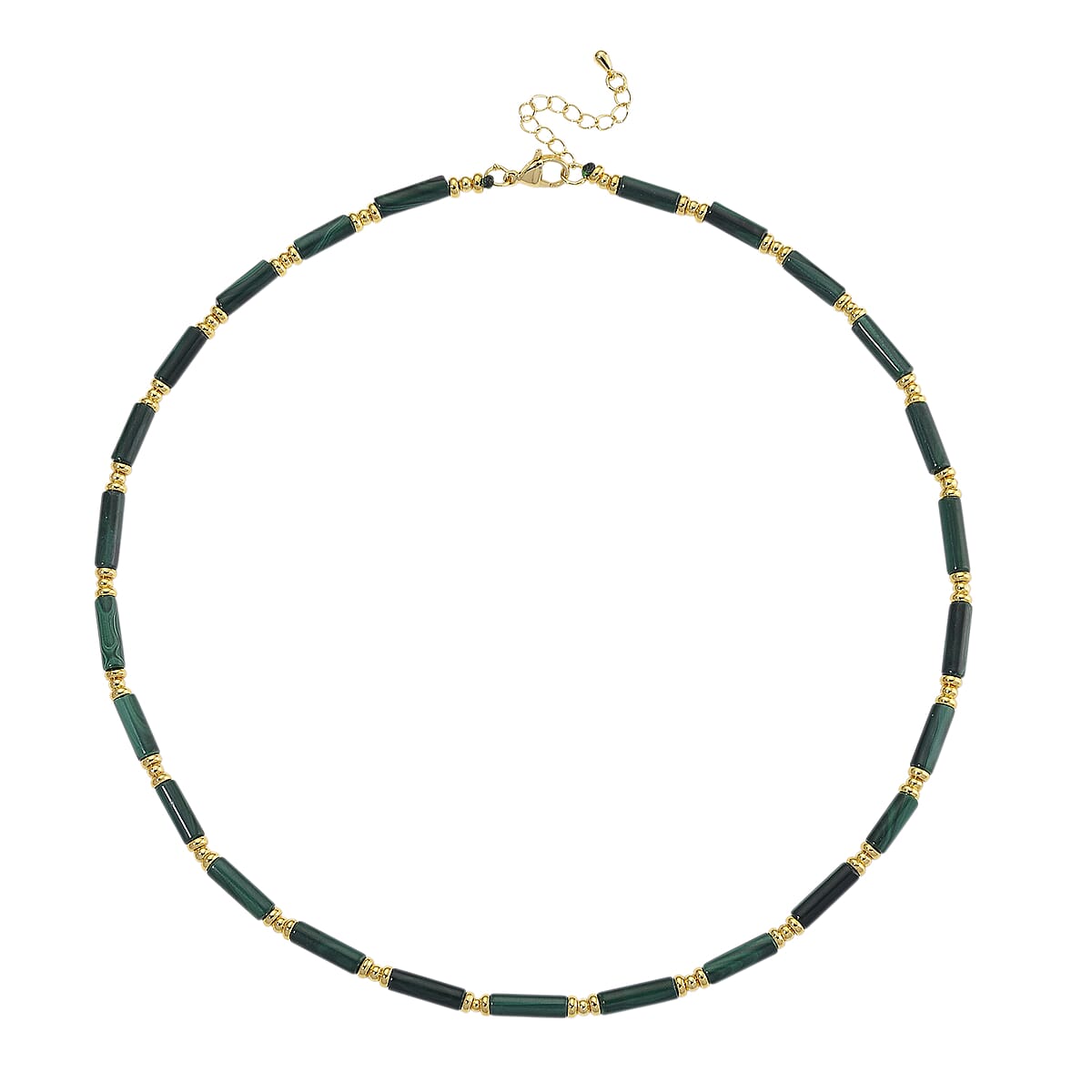 African Malachite 90.00 ctw Necklace in Goldtone 18-20 Inches image number 2