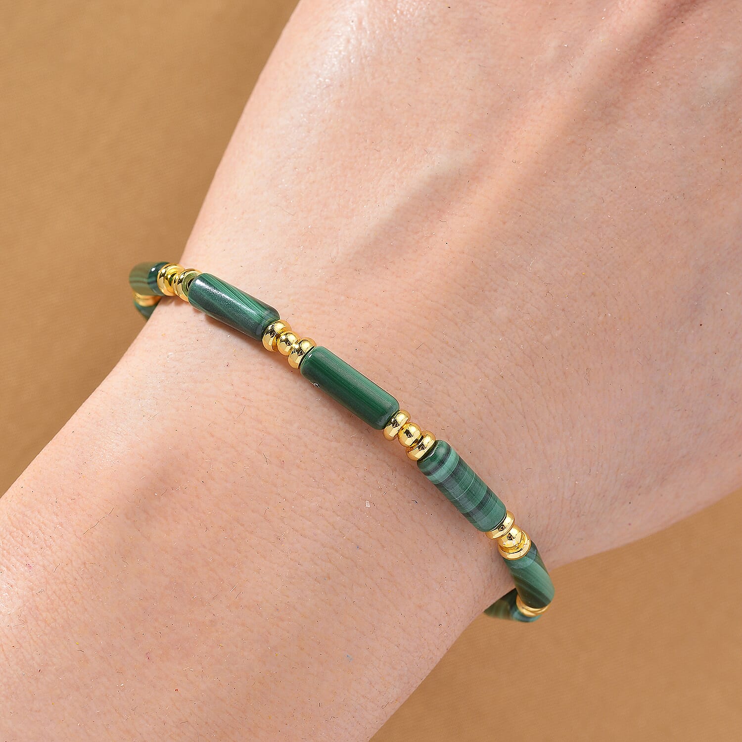 African Malachite Necklace in Goldtone (18-20 Inches) 32.00 ctw